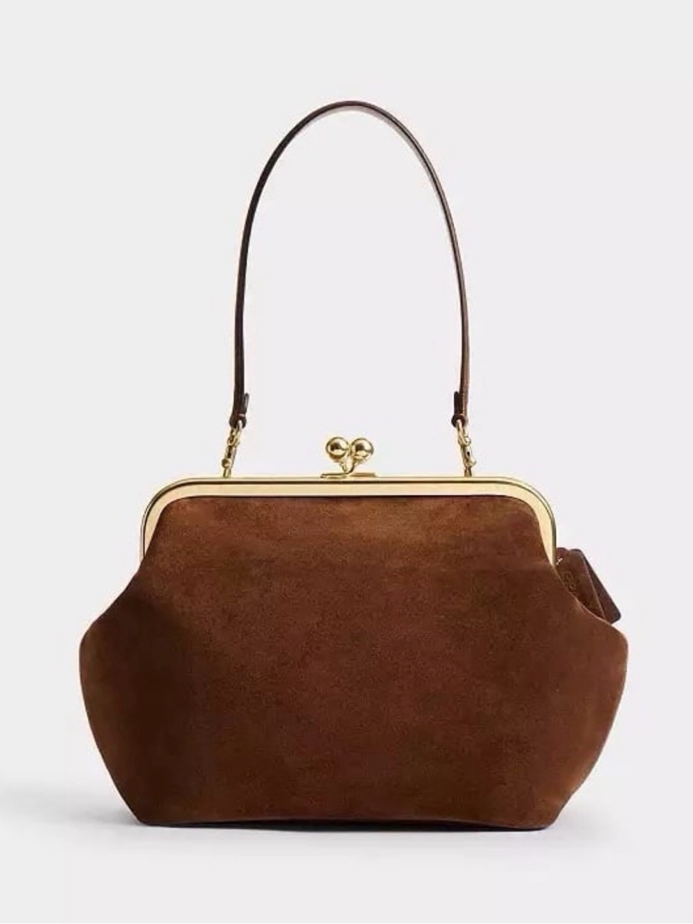 Coach Kisslock Frame Bag 27 in Brass/Warm Brown Suede & Refined Calf Leather NWT